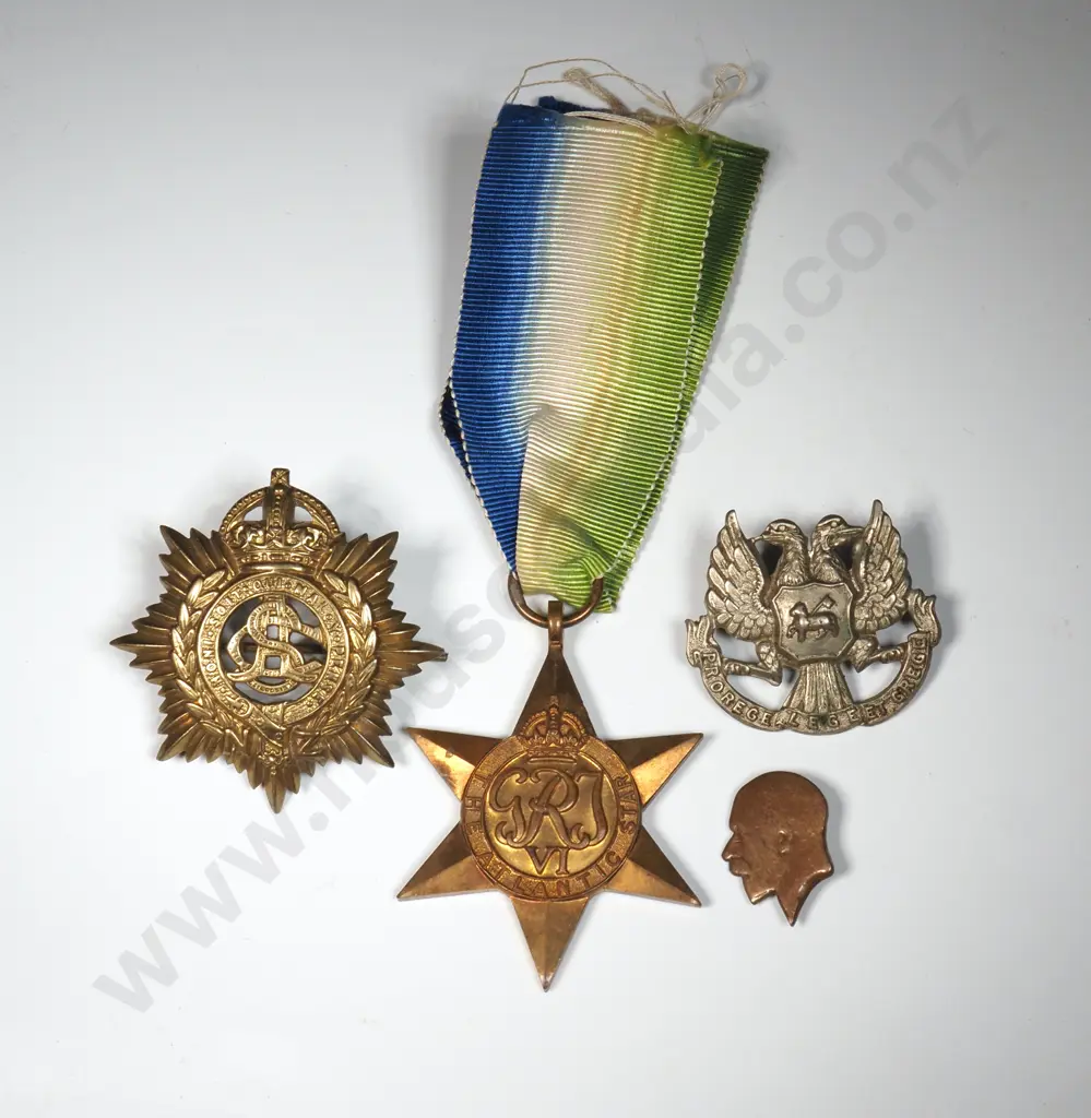 WW2 Atlantic Star Medal & Two Badges / Penny Kings Hhead  Image 1++