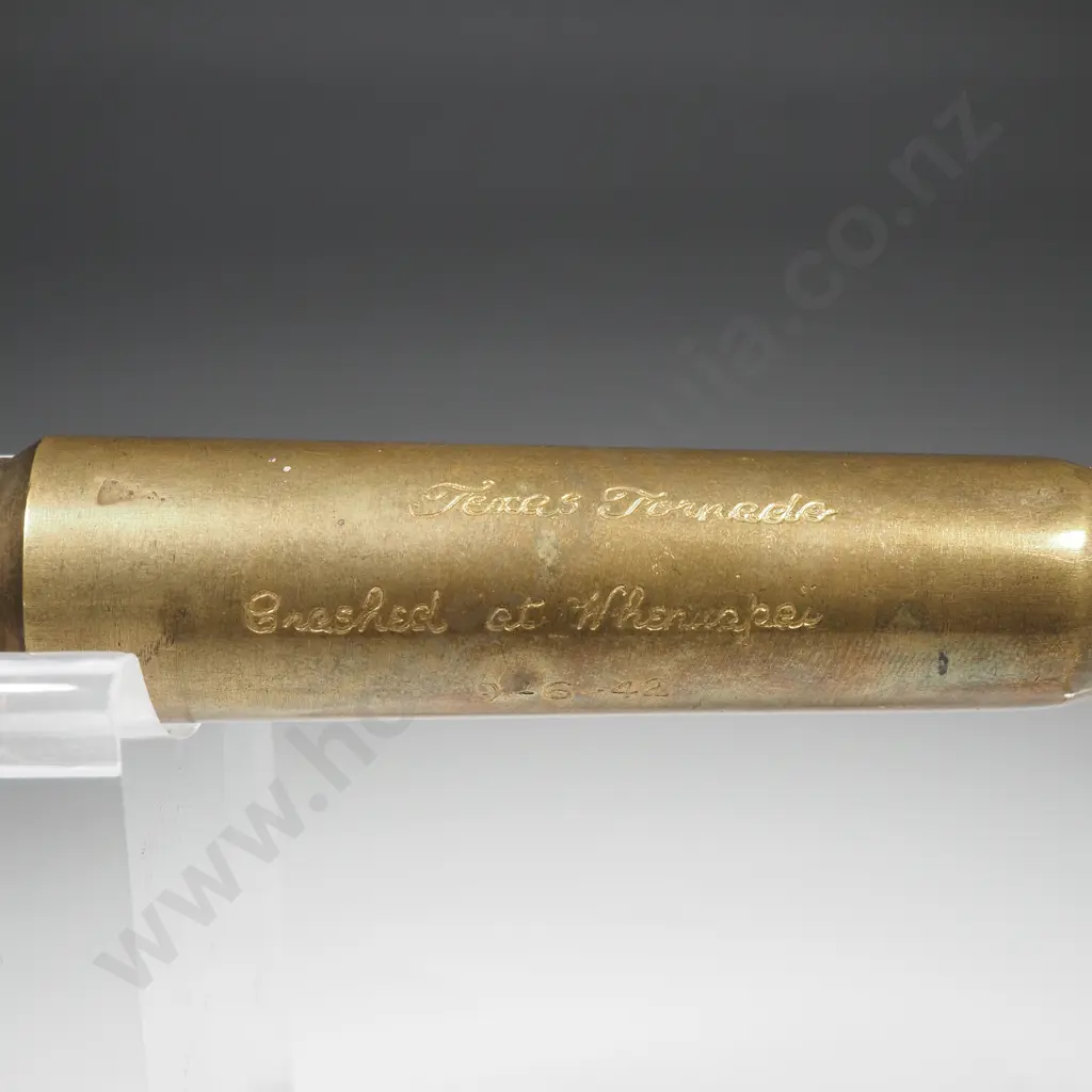 1941 Dated 50. Cal Bullet - Engraved "Crashed at Whenuapai  9 - 6 - 42" Image 1++