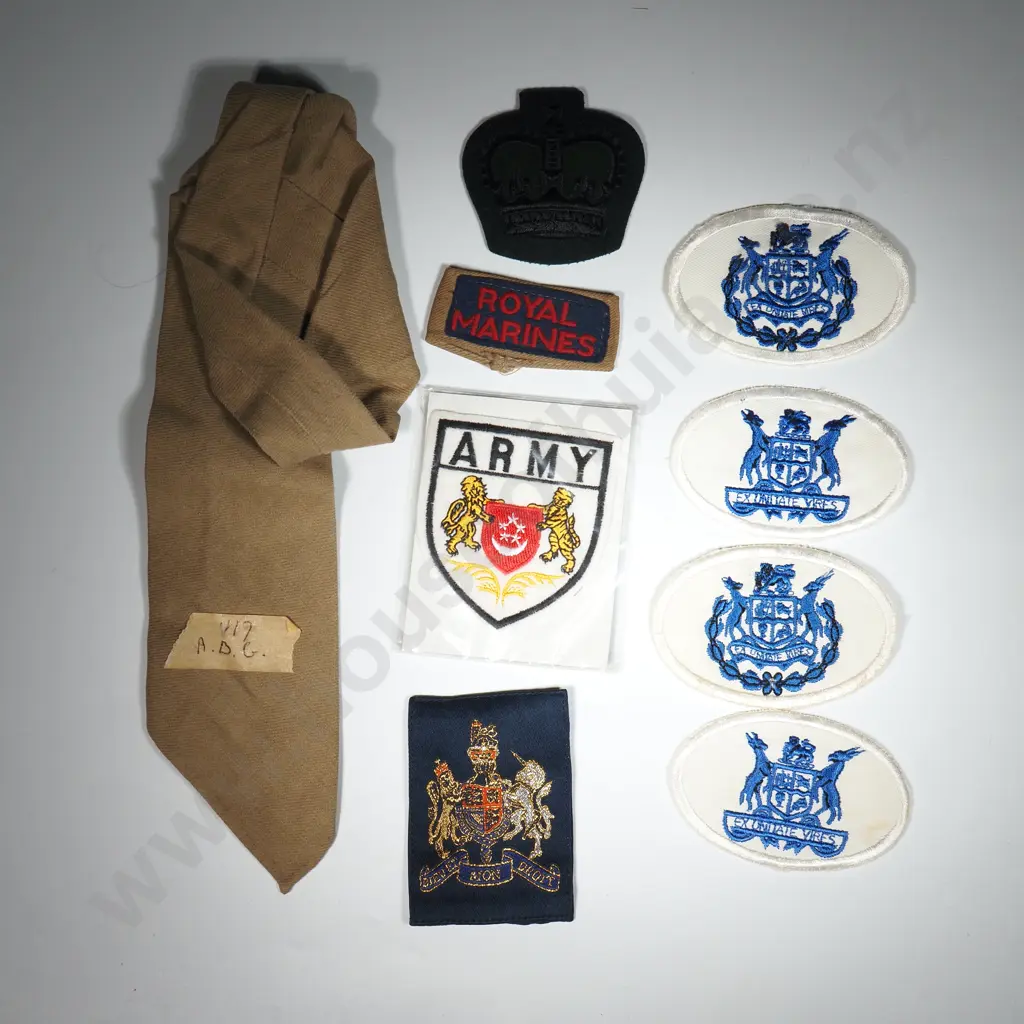 Eight Military Patches - Various, & One Military Tie. Image 1++
