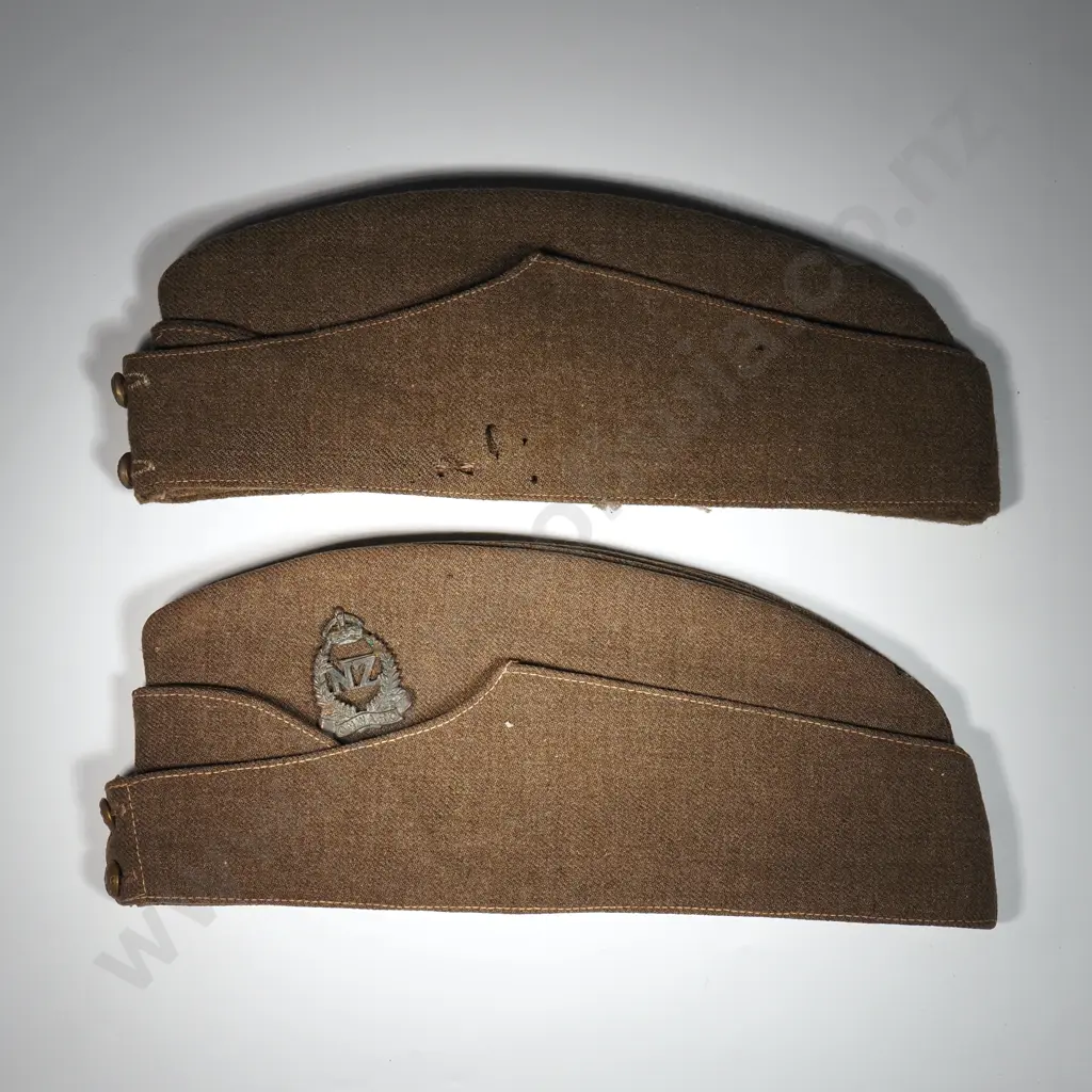 Two WW11 New Zealand Field Service Cap. One with NZEF Cap Badge Image 1++