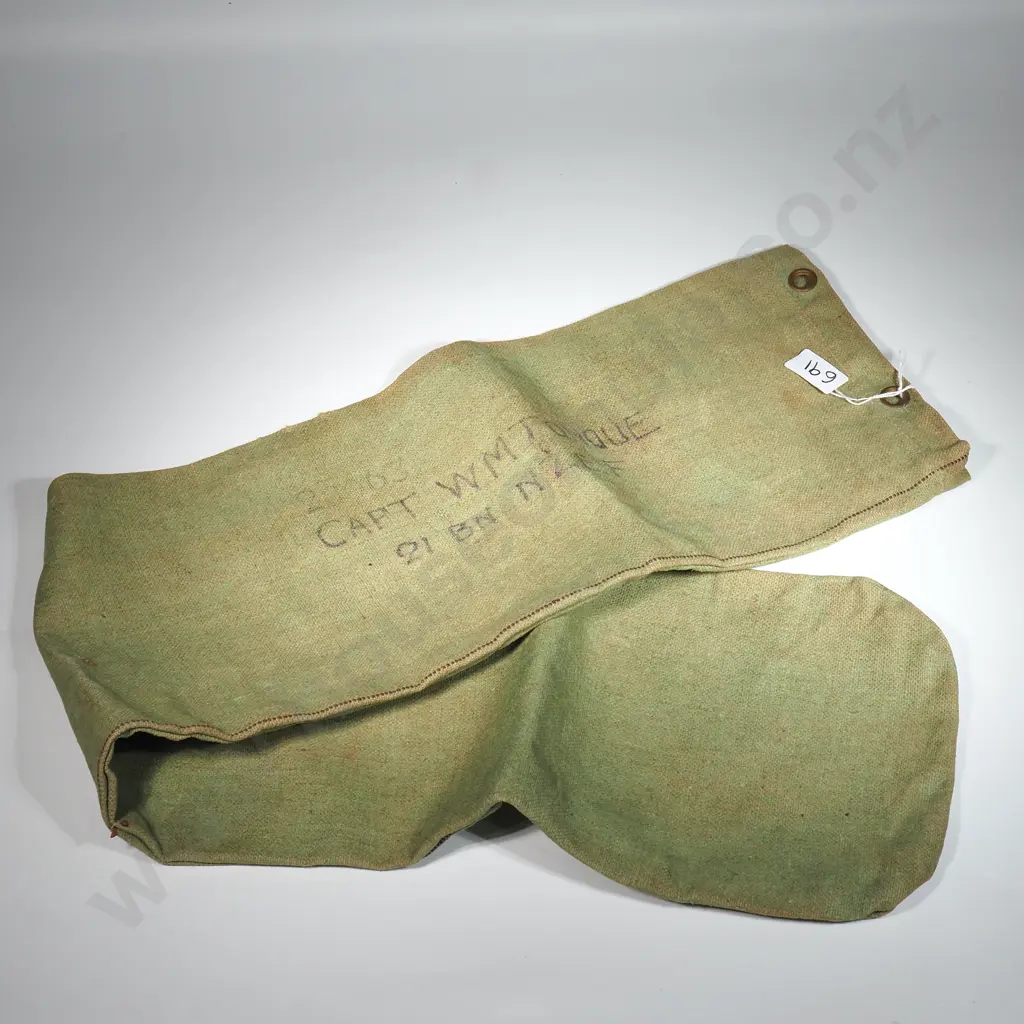NZ Army Canvas Pouch Or Strap Cover  Marked "21 BN NIF"- The 21st Battalion, NZ Infantry Forces.  Owner Capt. Wm Tonque Image 1++