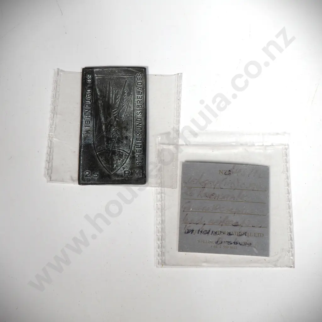 WW2 German Occupation Jersey 25 Reichs Mark Lead Uniface Coin Image 1++