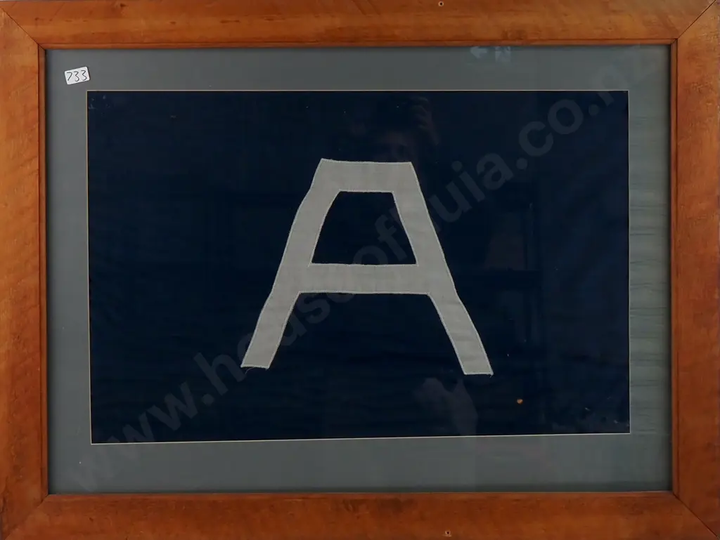 Framed Flag - White Letter 'A' "Alpha Company" on Navy Background. Image 1++