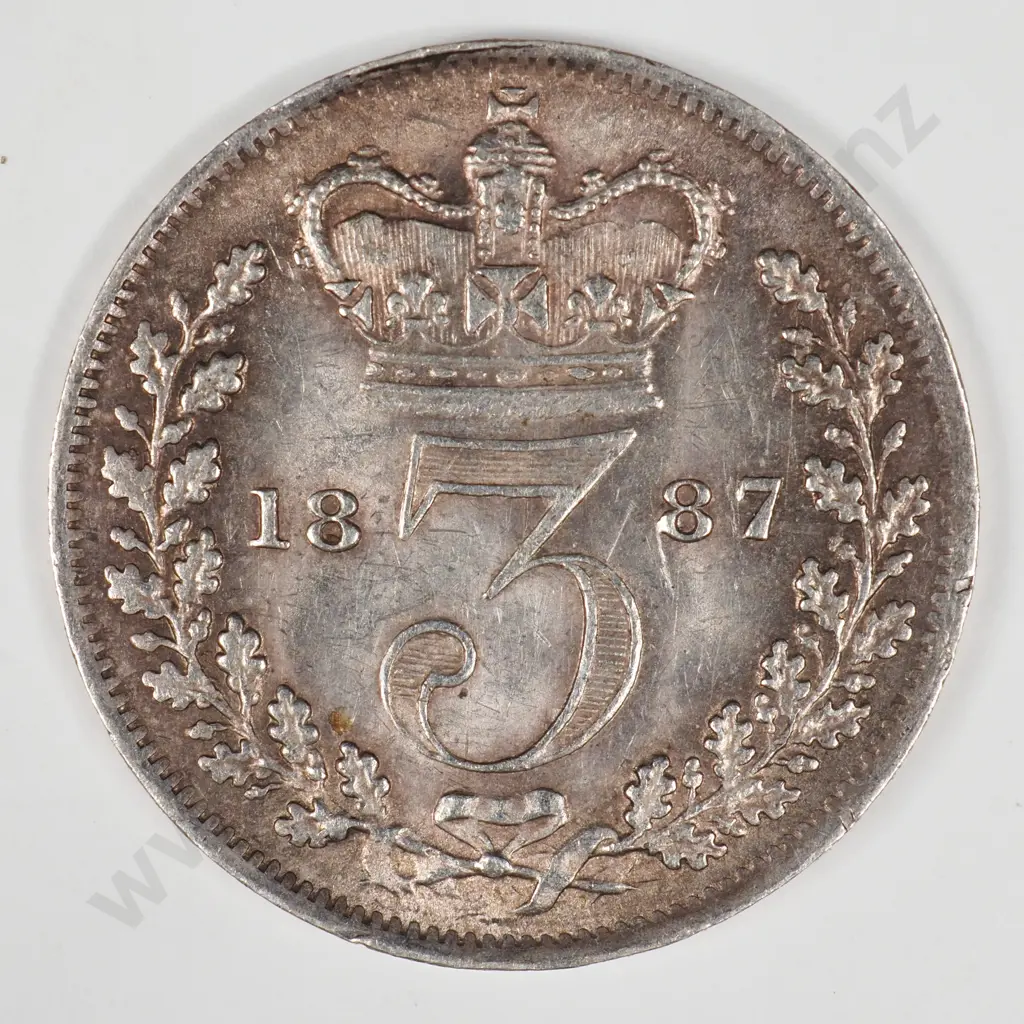 Threepence: 1887, Young Head Victoria - Almost Uncirculated Image 1++