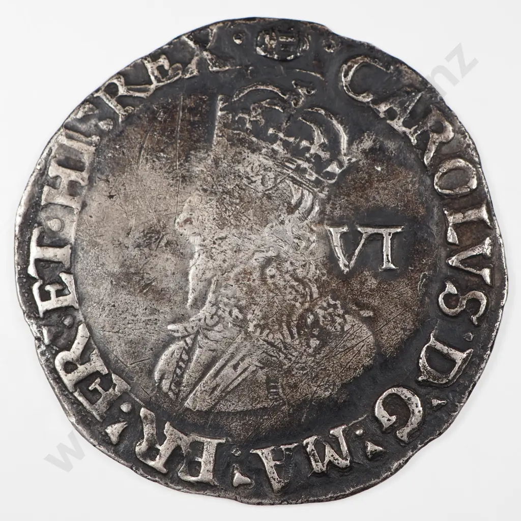 Sixpence: 1625-49, Charles I, Mintmark Tun - Almost Very Fine Image 1++