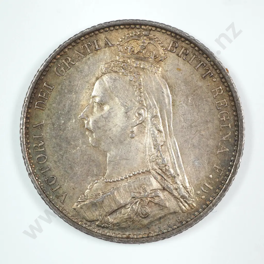 Sixpence: 1887 Jubilee Head Victoria ( Coat Of Arms Reverse ) - Almost Uncirculated Image 1++
