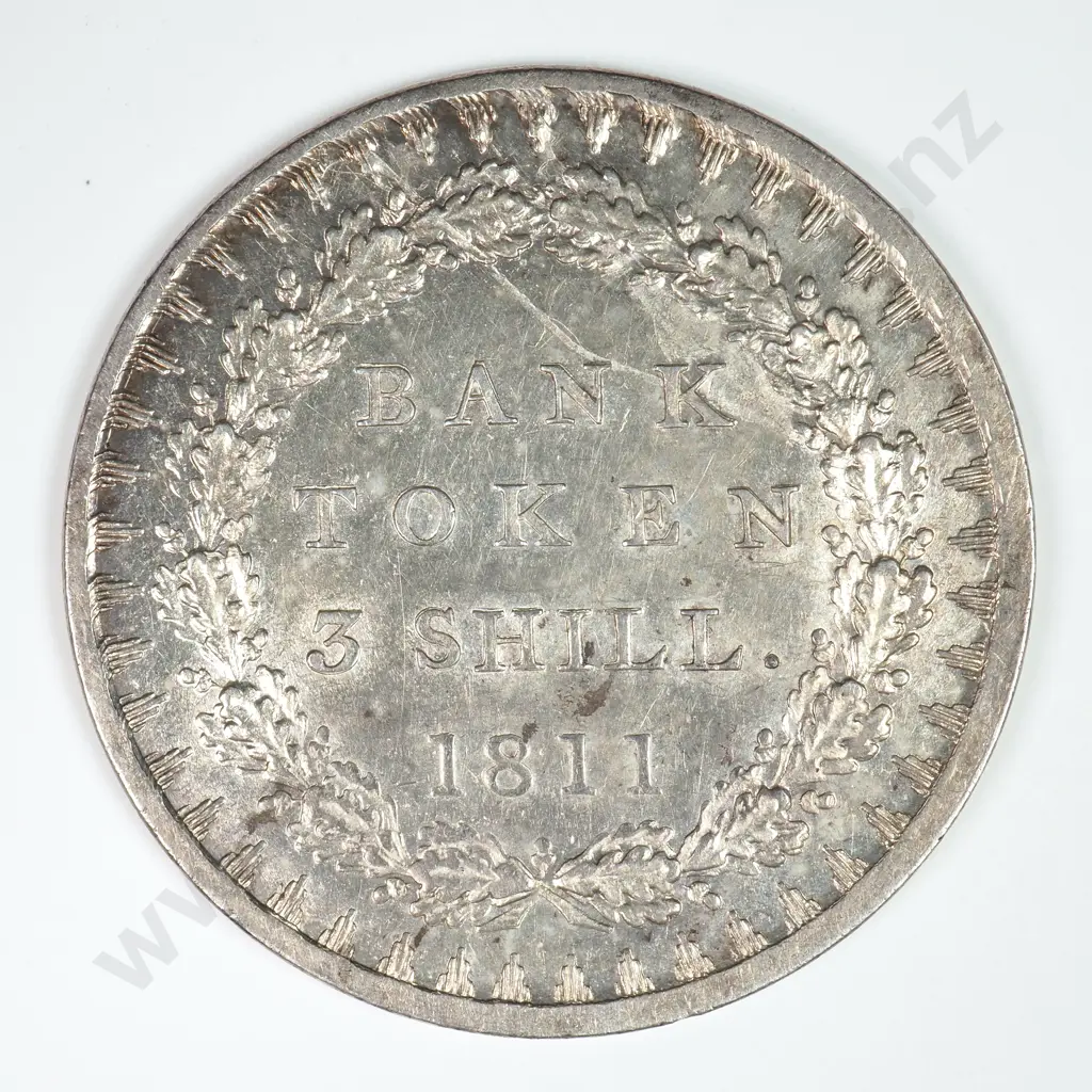 Misc: 1811 Three Shillings Bank Token - Extremely Fine ( Scratches Reverse, Cleaned ) Image 1++