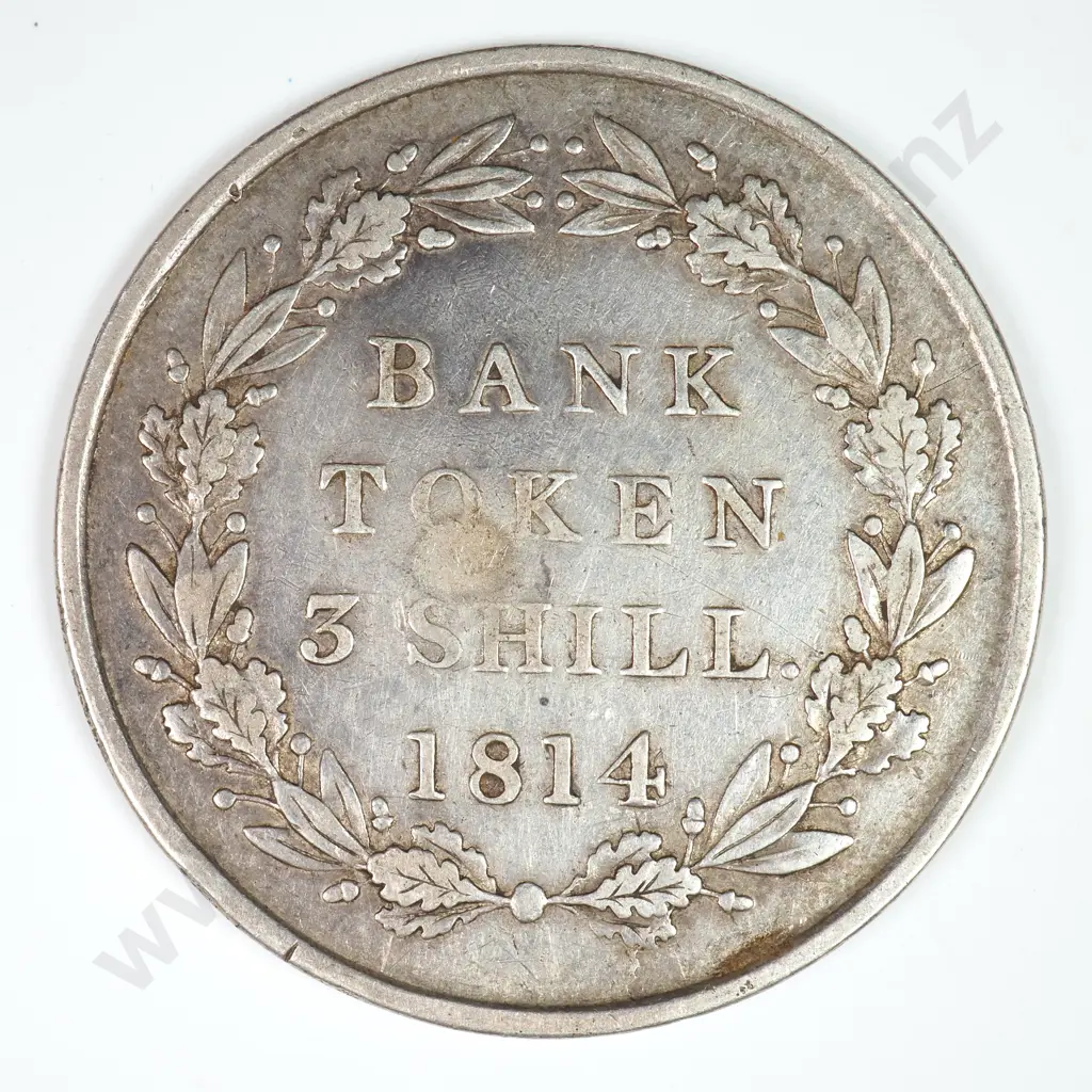 Misc: 1814 Three Shillings Bank Token - Very Fine ( Damage ) Image 1++