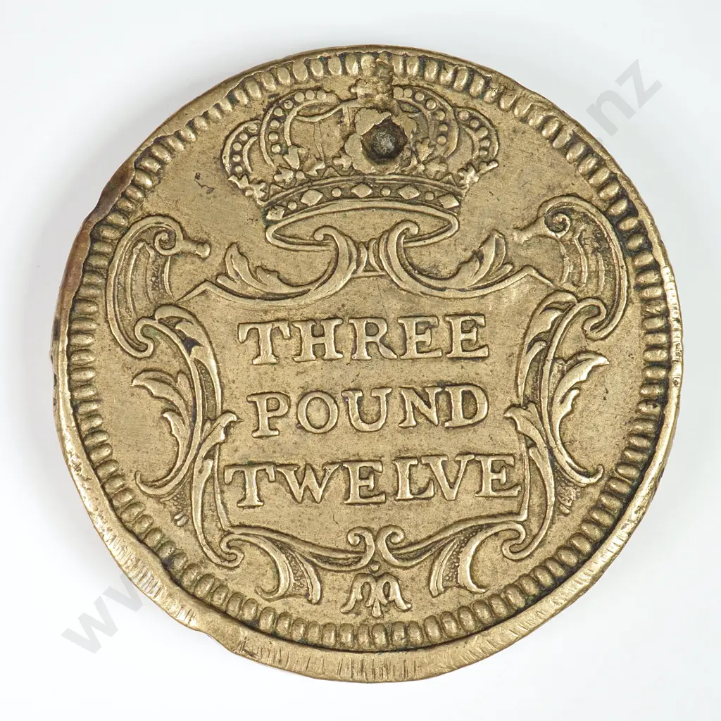 Misc: 1757 Brass Three Pound Twelve Weight - Very Fine Image 1++