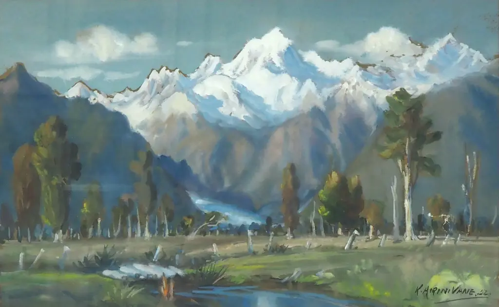 K Arini Vane - NZ Landscape Scene, Guache Image 1++