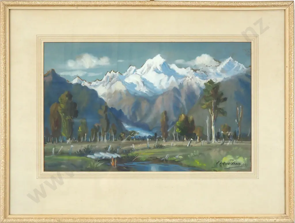 K Arini Vane - NZ Landscape Scene, Guache Image 1++