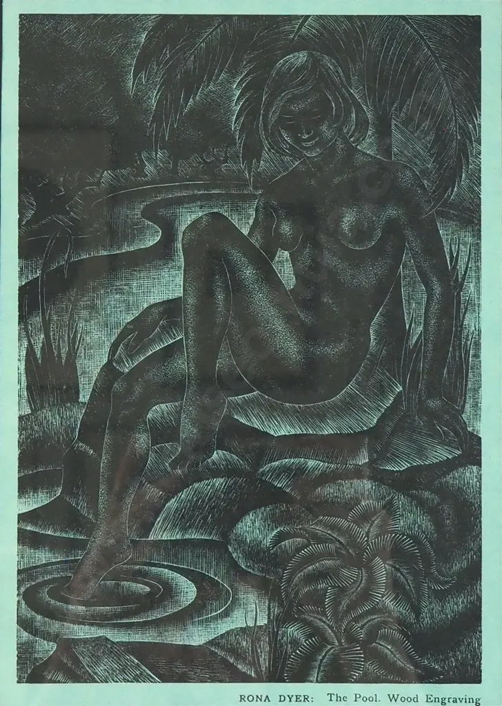 Rona Dyer - The Pool, Linocut on Coloured Paper. Image 1++