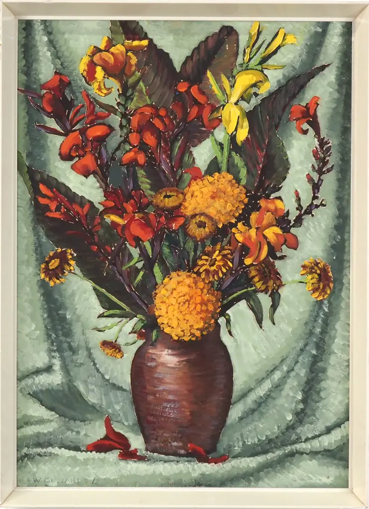 G W Edwards - Still Life w Vase of Flowers, Oil Image 1++