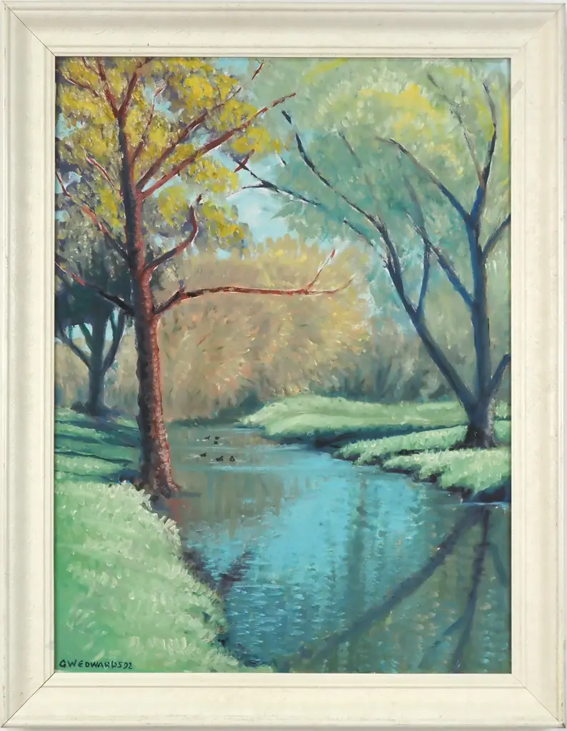 GW Edwards - Landscape with Stream, Oil Image 1++
