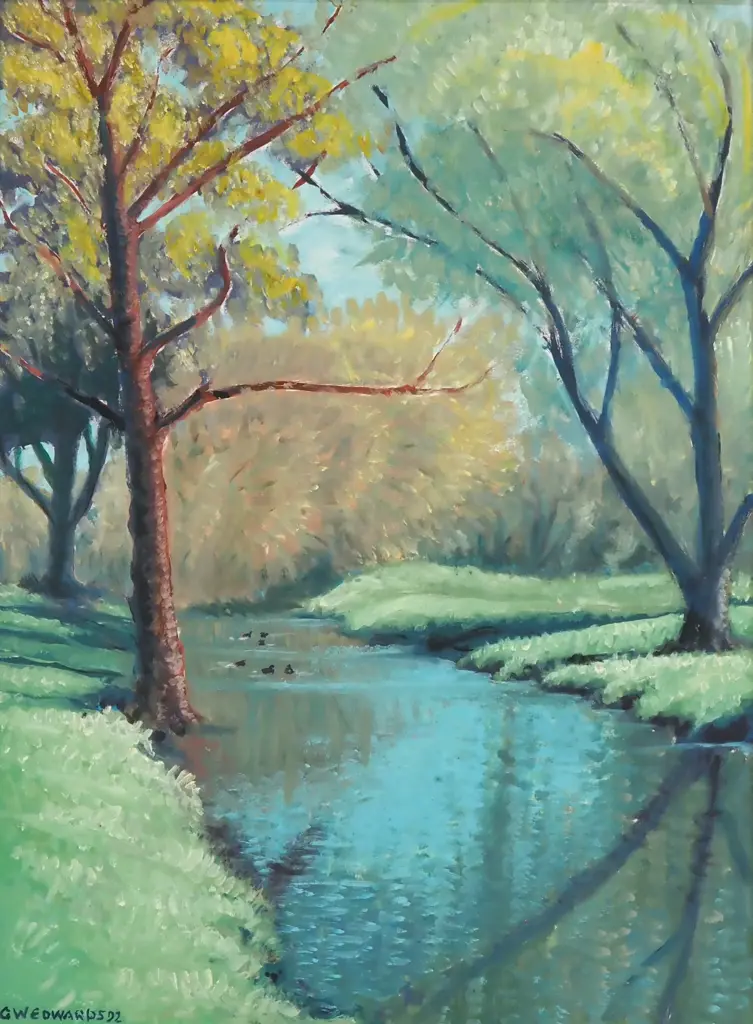 GW Edwards - Landscape with Stream, Oil Image 1++
