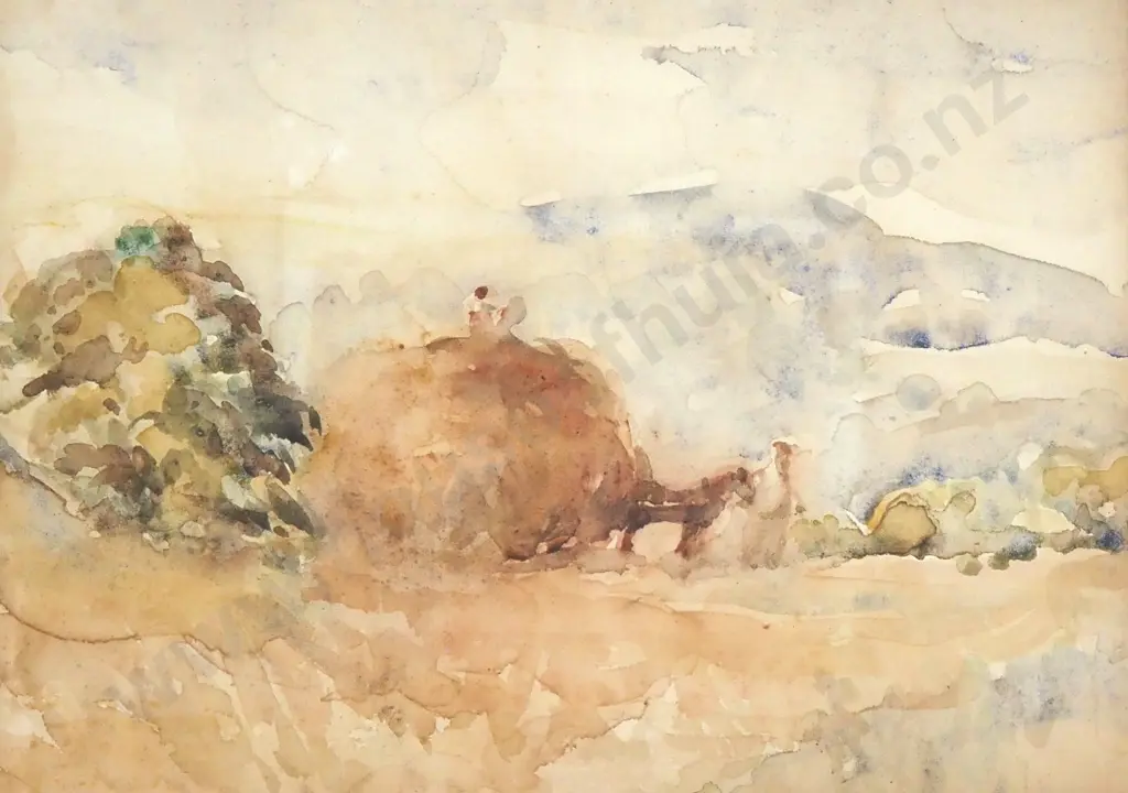 Attrib Margaret Stoddart - Haystack & Mule, Watercolour Image 1++