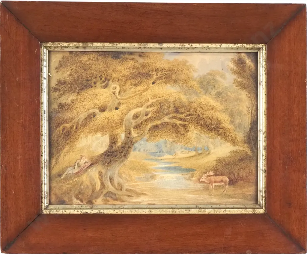 Unknown - Early English Scene Hunter & Deer, Watercolour Image 1++