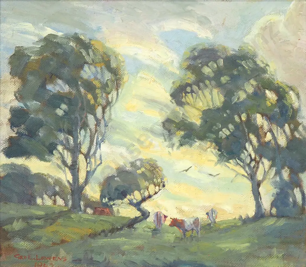 George E. Lewens - 'Windy Evening', Oil on Board (1943) Image 1++