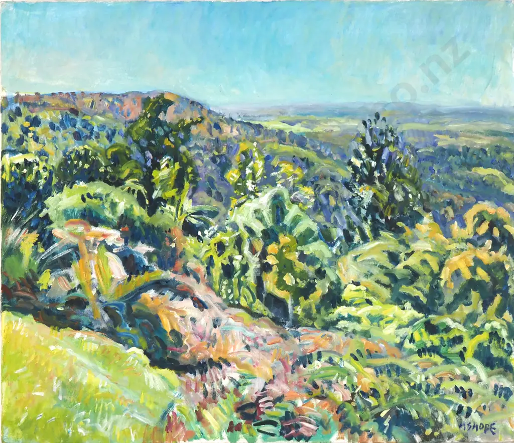 S H Hope - 'A Hazy Day in the  Waitakeres', Oil on Stretched Canvas Image 1++