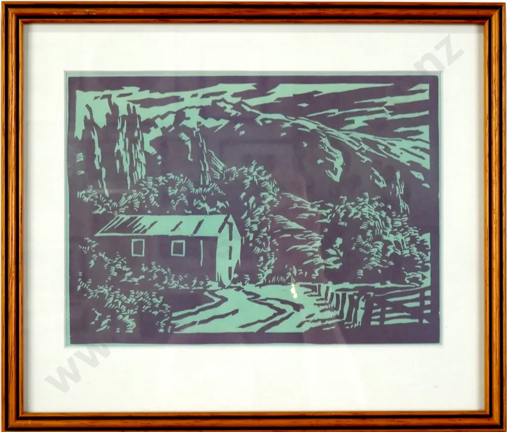 Owen R. Lee - Landscape, Linocut on Coloured Paper Image 1++