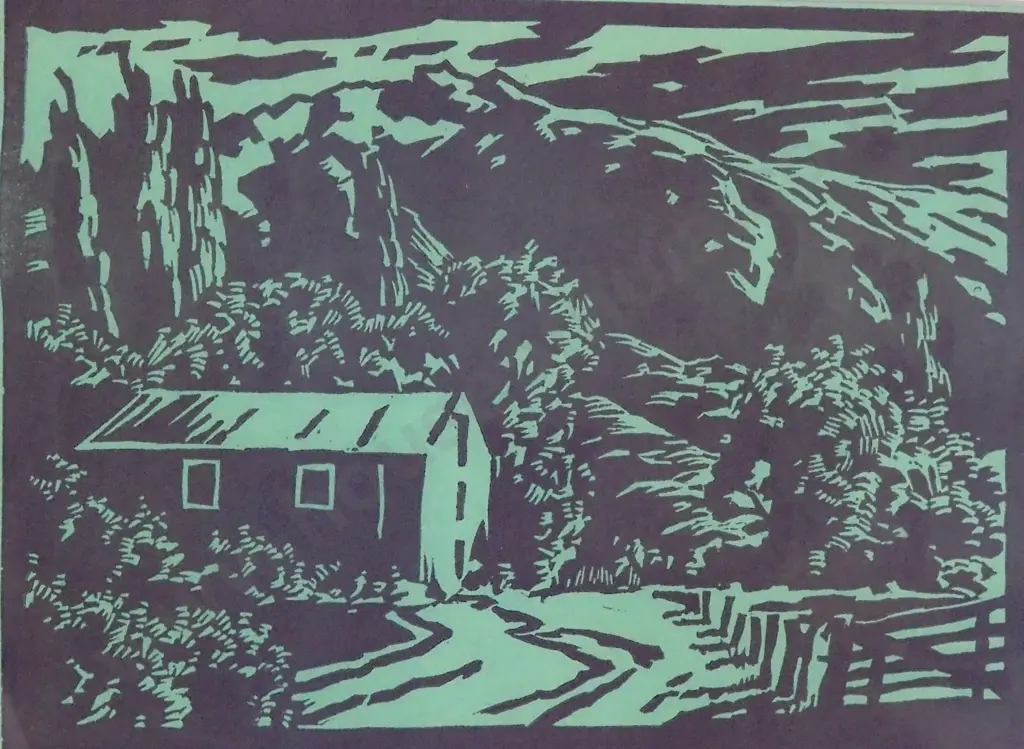 Owen R. Lee - Landscape, Linocut on Coloured Paper Image 1++