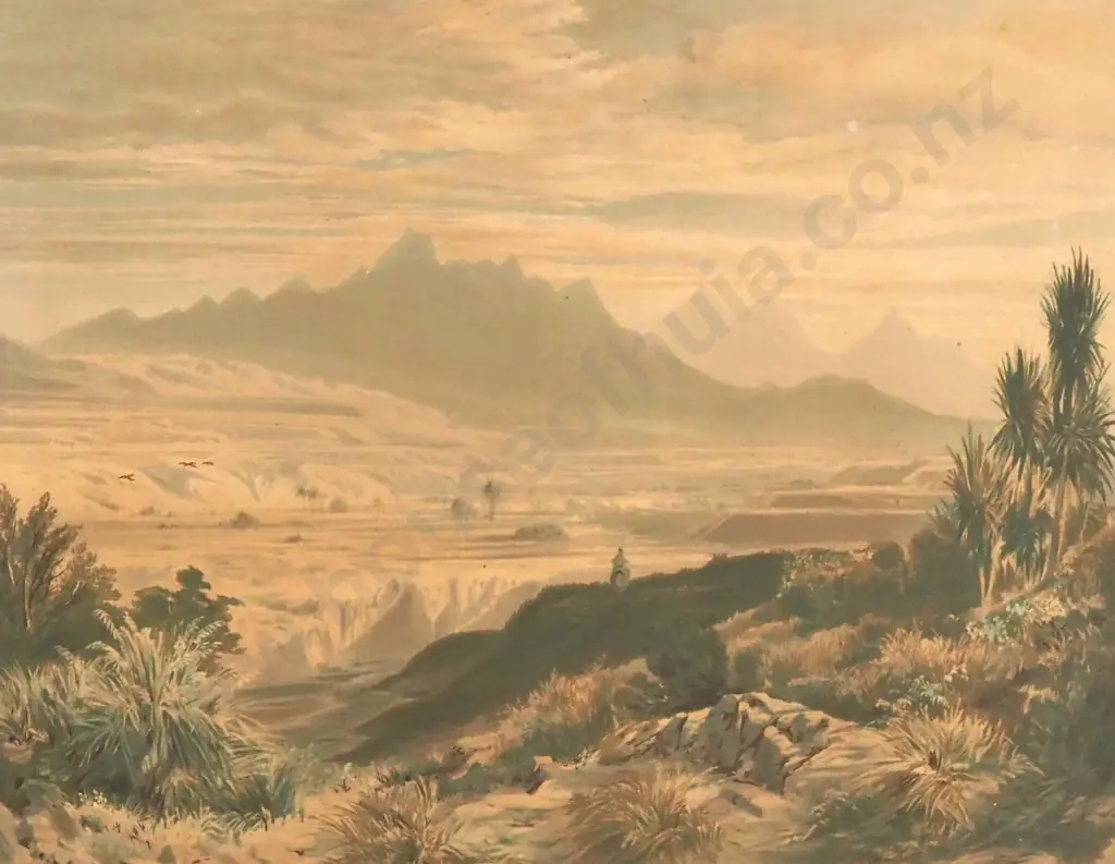 John Gully - The Valley of the Awatere with the Inland Kaikouras. Chromolithograph Image 1++