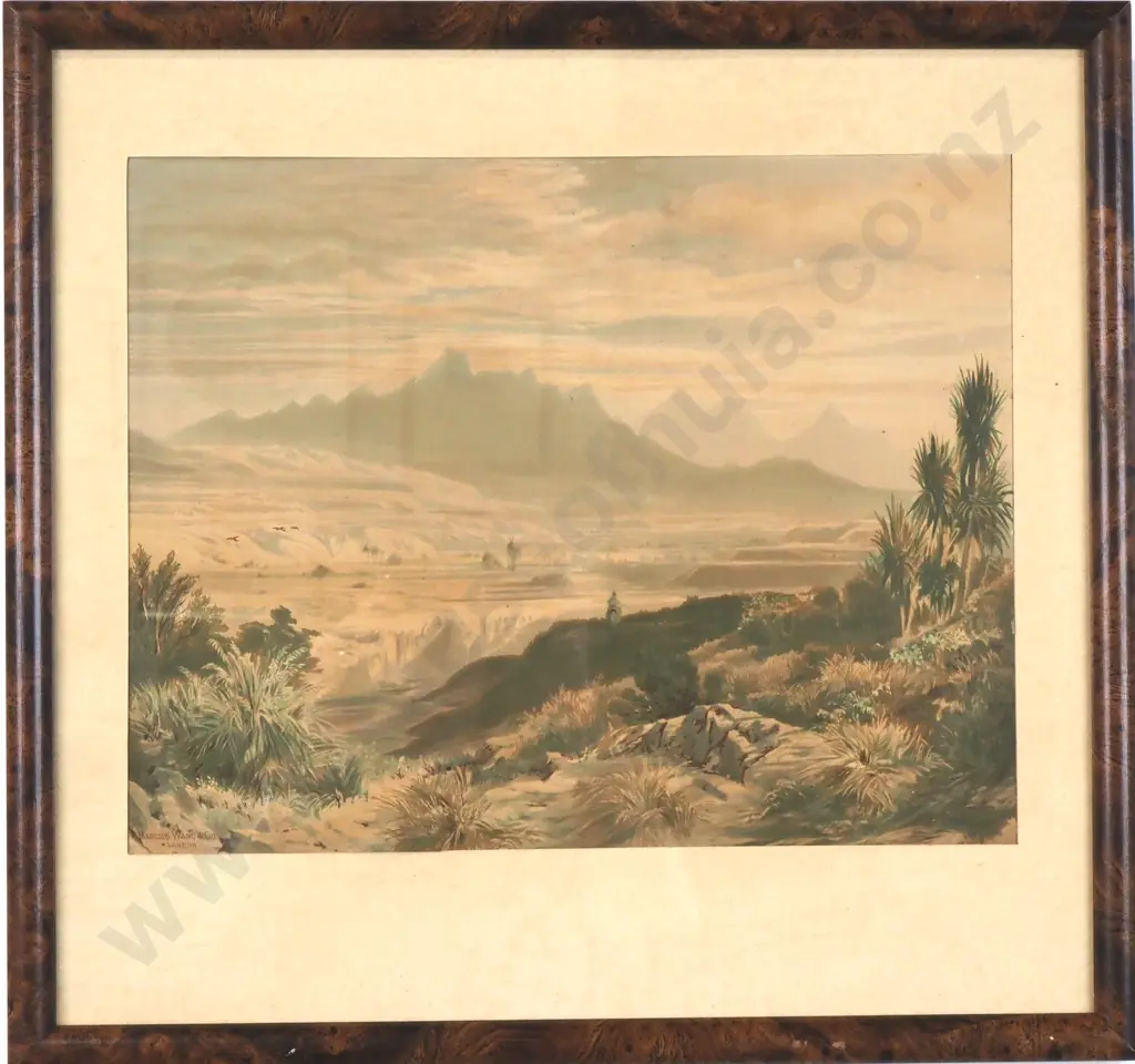 John Gully - The Valley of the Awatere with the Inland Kaikouras. Chromolithograph Image 1++