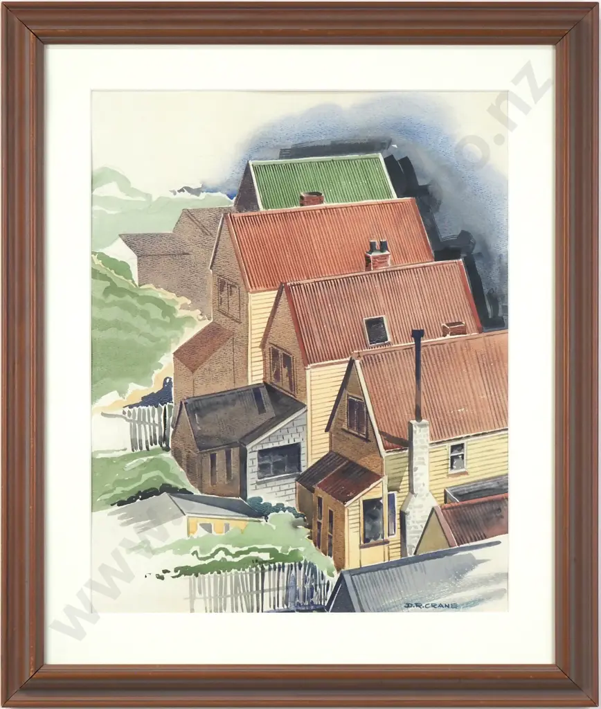 Dennis R Crane - Hillside Houses, Watercolour Image 1++