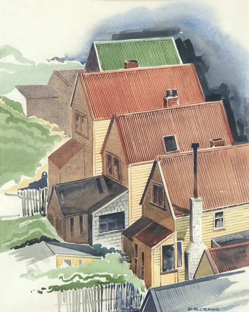 Dennis R Crane - Hillside Houses, Watercolour Image 1++