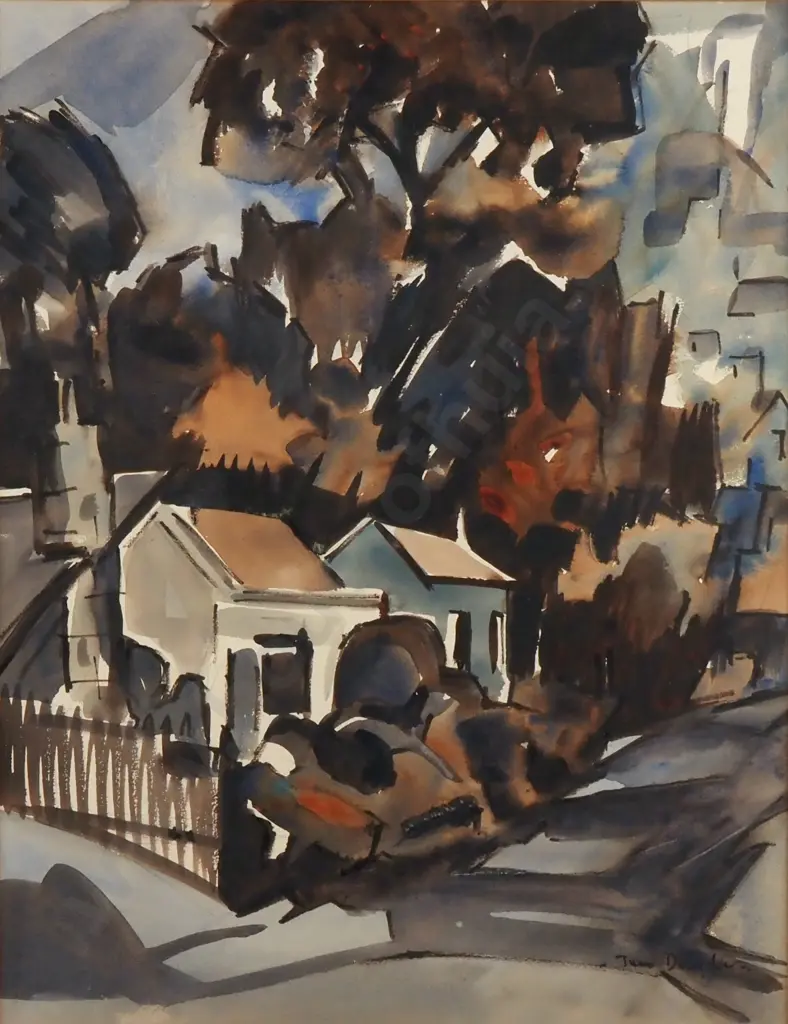 June Douglas- Queenstown, Cottages, Watercolour Image 1++