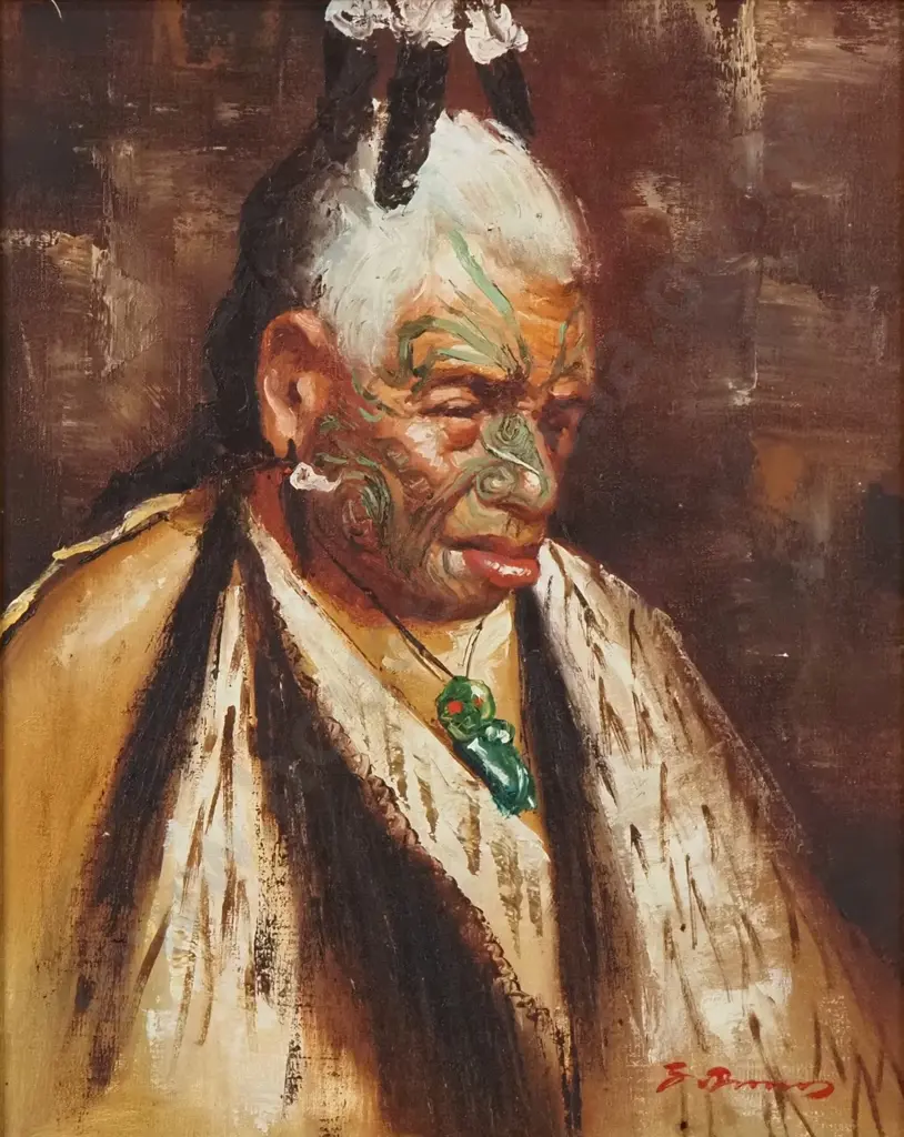 Unknown - Maori Chief, Oil on Canvas Image 1++