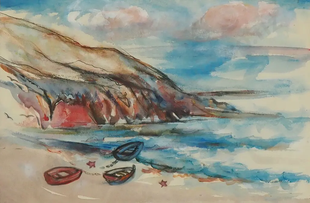 Lily Lewis - Dinghies On The Beach, Watercolour Image 1++