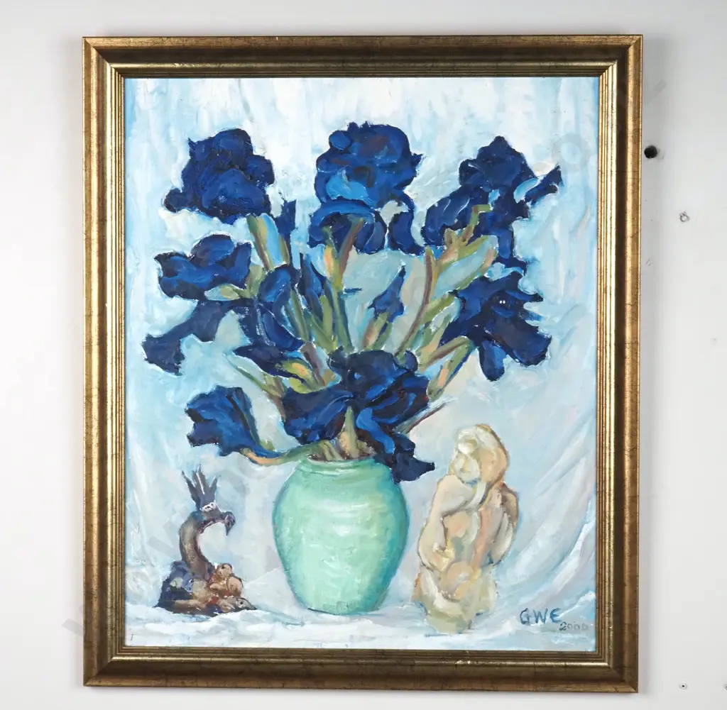 GW Edwards - 'Still Life With Irises', Oil (2000) Image 1++
