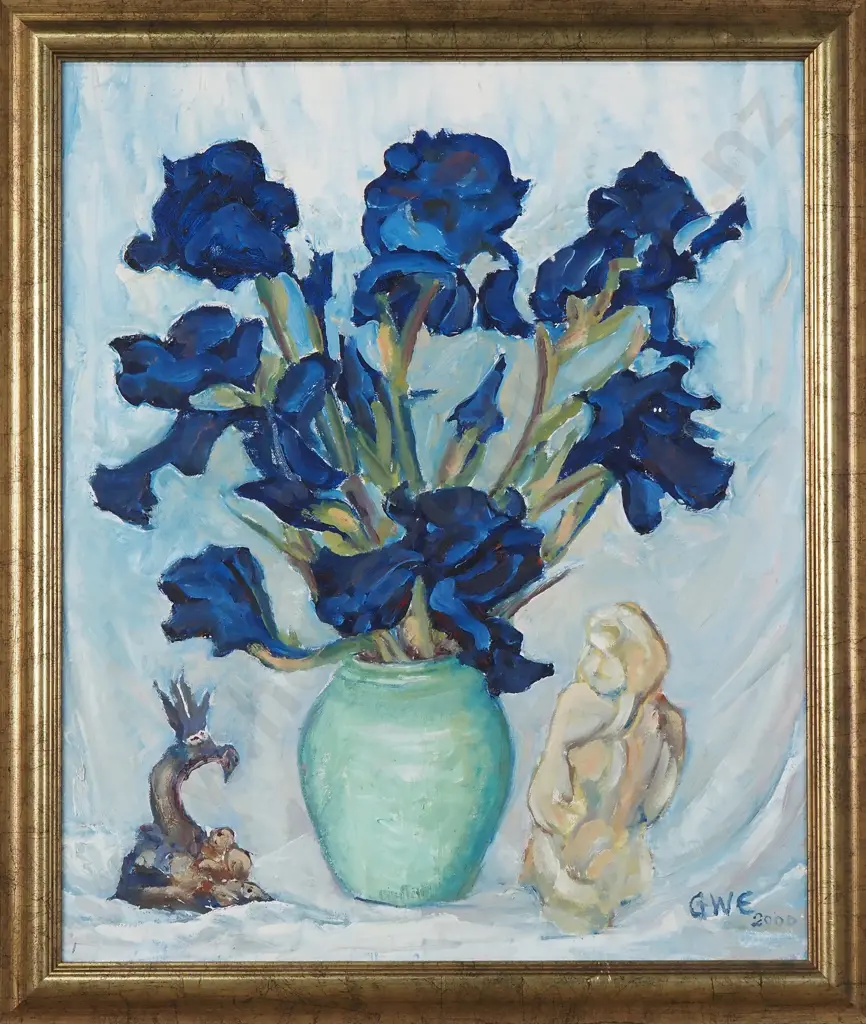 GW Edwards - 'Still Life With Irises', Oil (2000) Image 1++
