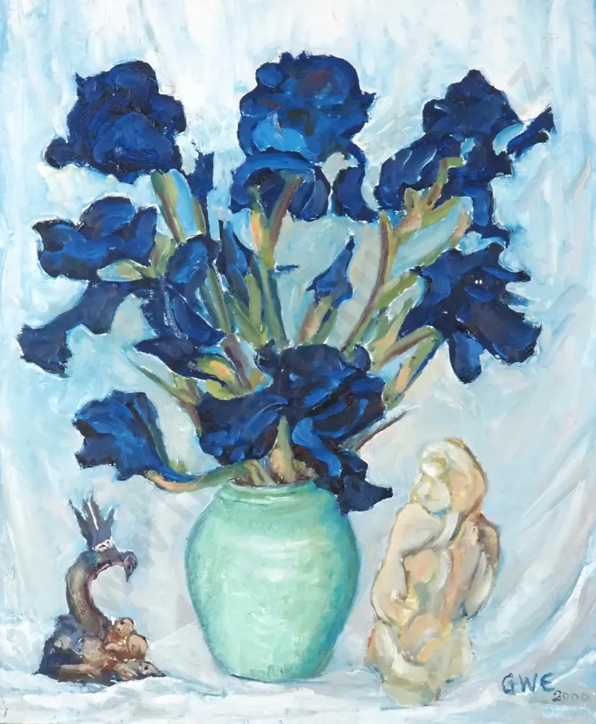 GW Edwards - 'Still Life With Irises', Oil (2000) Image 1++