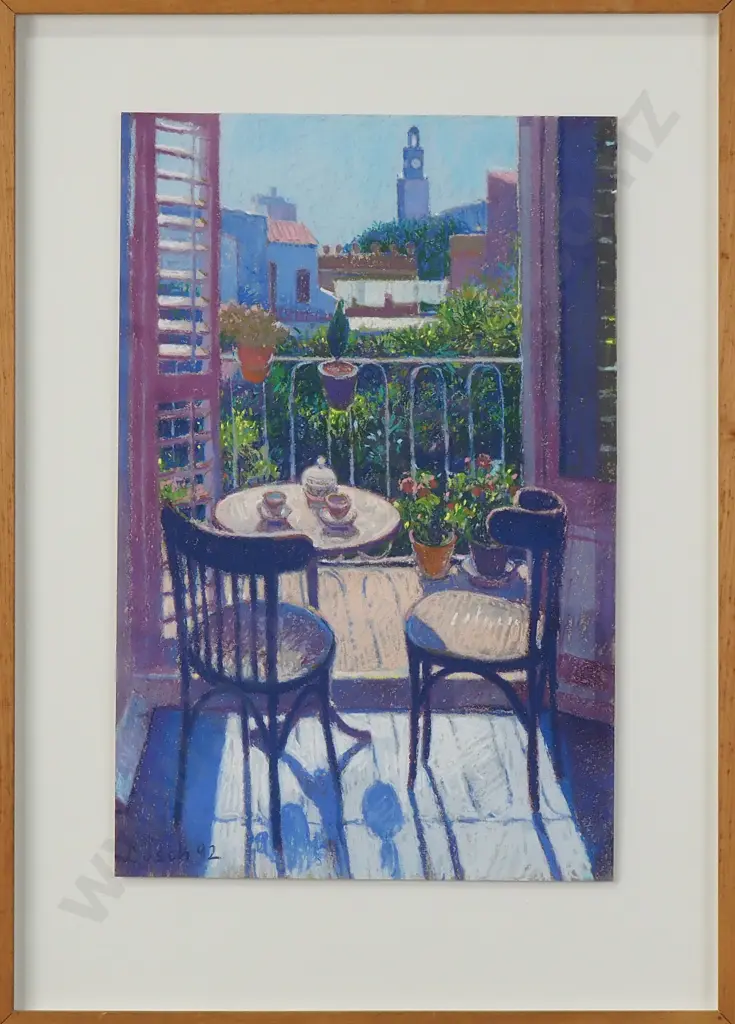 Unknown - Balcony Scene, Pastel on Paper. Image 1++