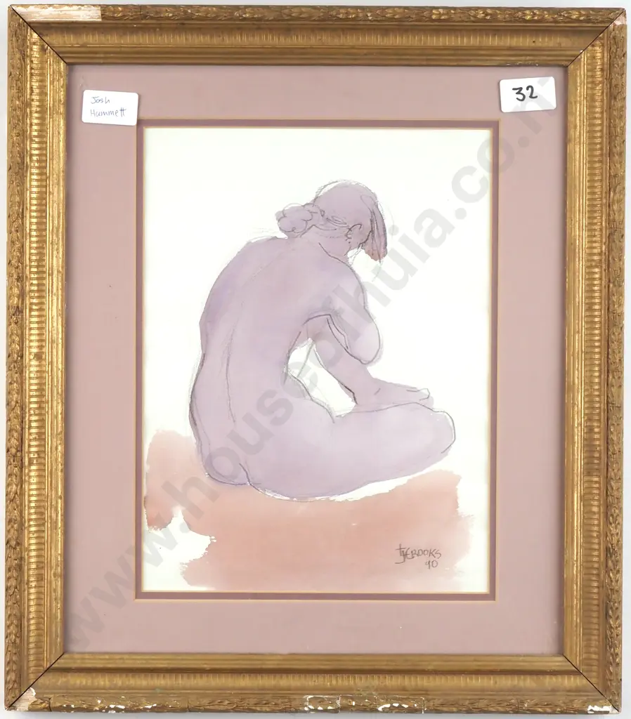 L J Crooks - Nude Study, Pencil & Watercolour Image 1++