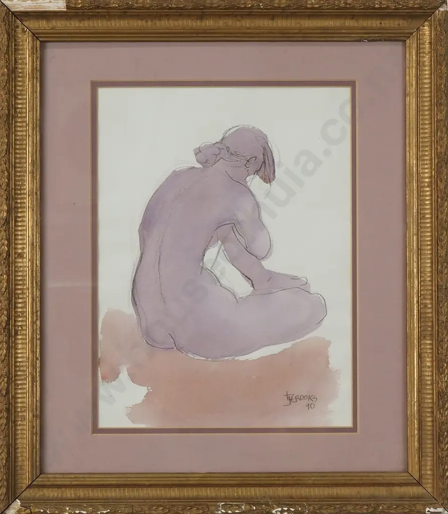 L J Crooks - Nude Study, Pencil & Watercolour Image 1++