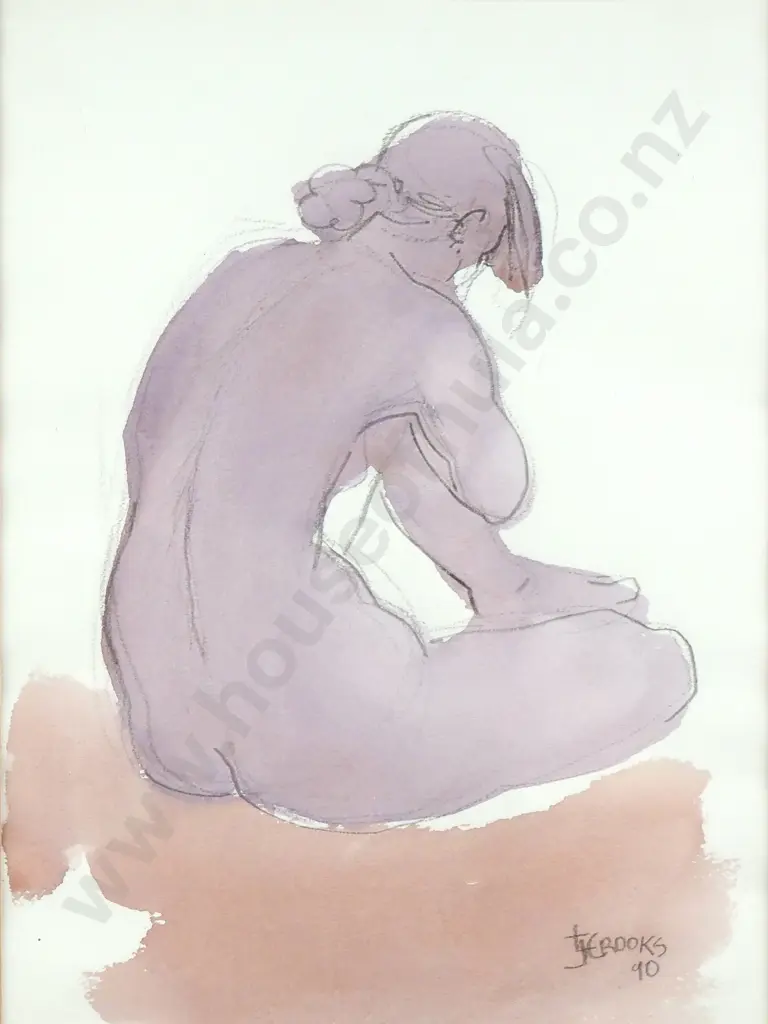 L J Crooks - Nude Study, Pencil & Watercolour Image 1++