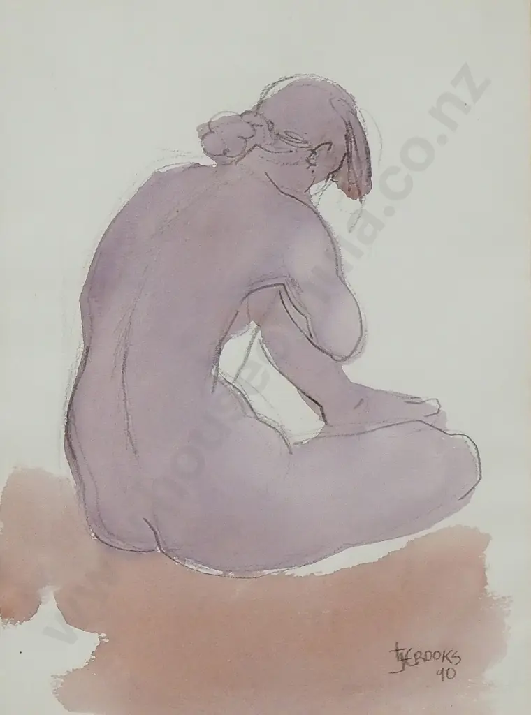 L J Crooks - Nude Study, Pencil & Watercolour Image 1++