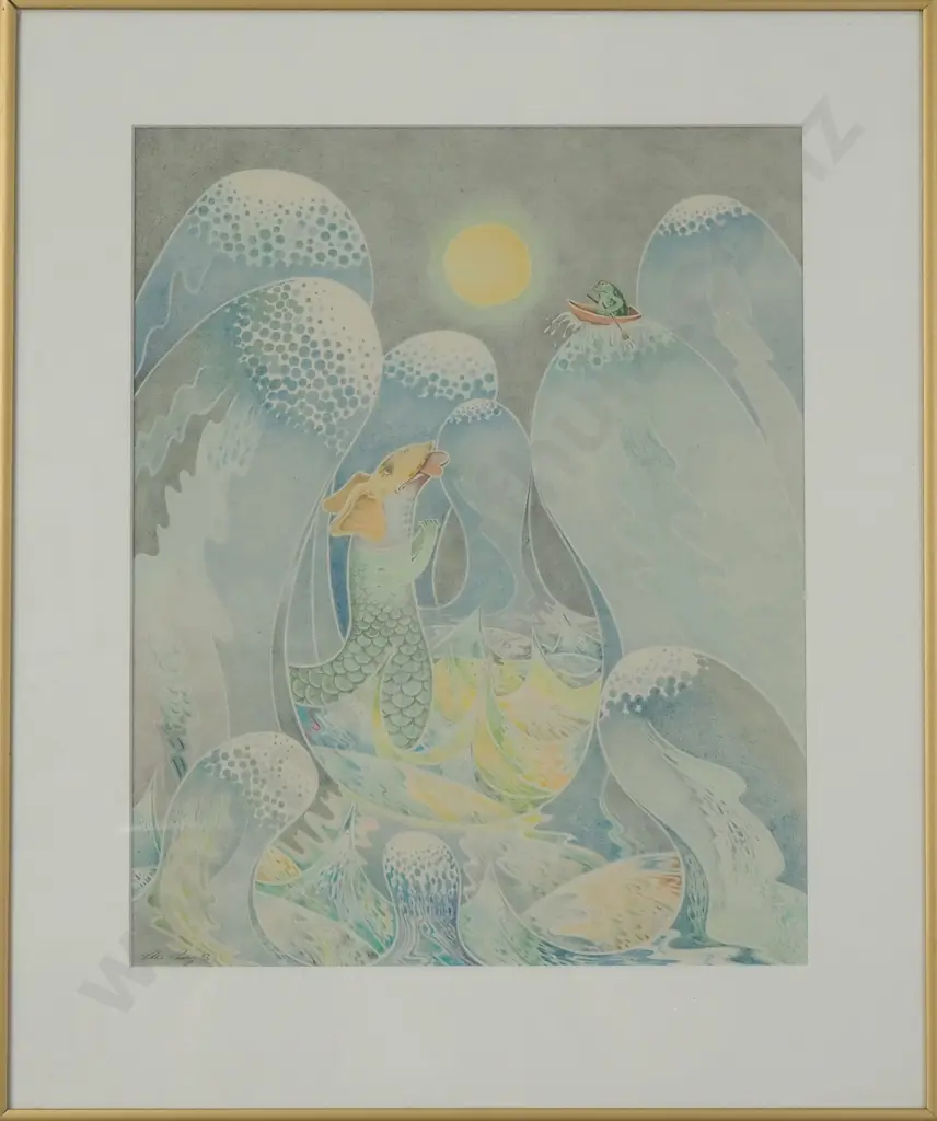 Peter Pavey - Dragon & Frog in Waves, Graphite (1983) Image 1++