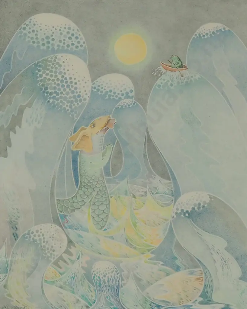 Peter Pavey - Dragon & Frog in Waves, Graphite (1983) Image 1++