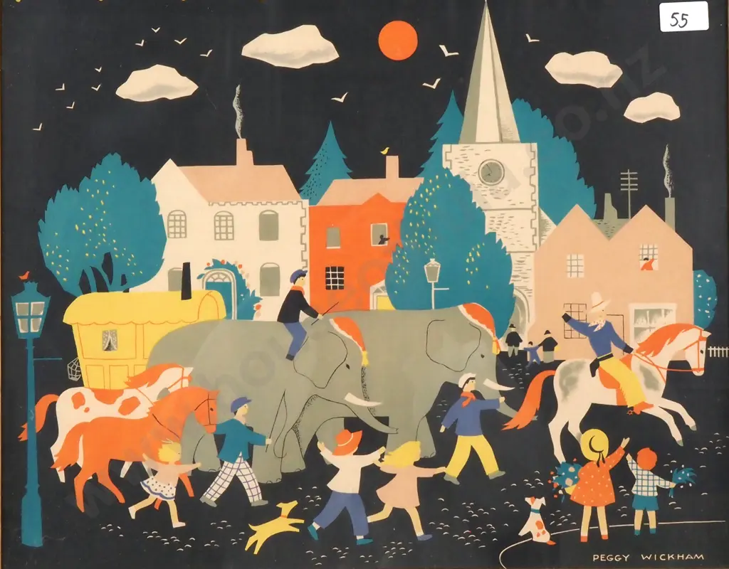 Peggy Wickham - "On The Beach" & "The Circus Comes To Town", Print Image 1++