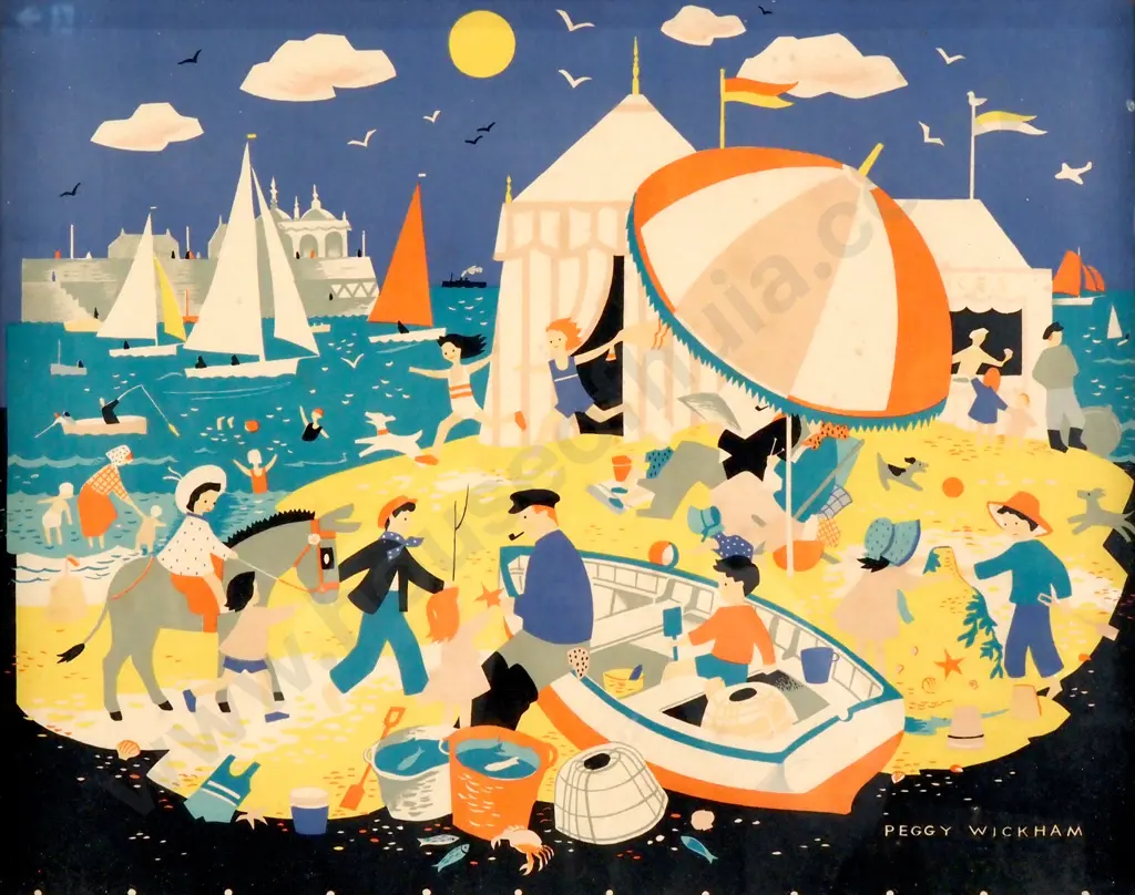 Peggy Wickham - "On The Beach" & "The Circus Comes To Town", Print Image 1++