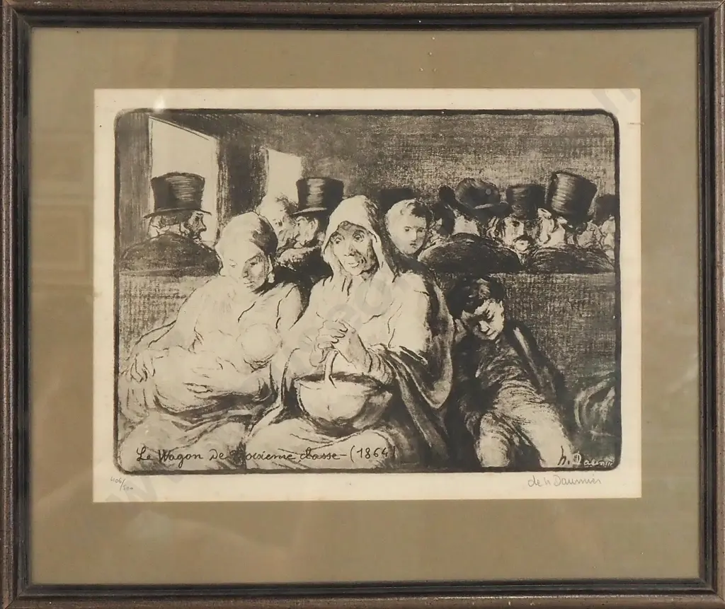Honore' Daumier - The Third Class Carriage, Lithograph Image 1++