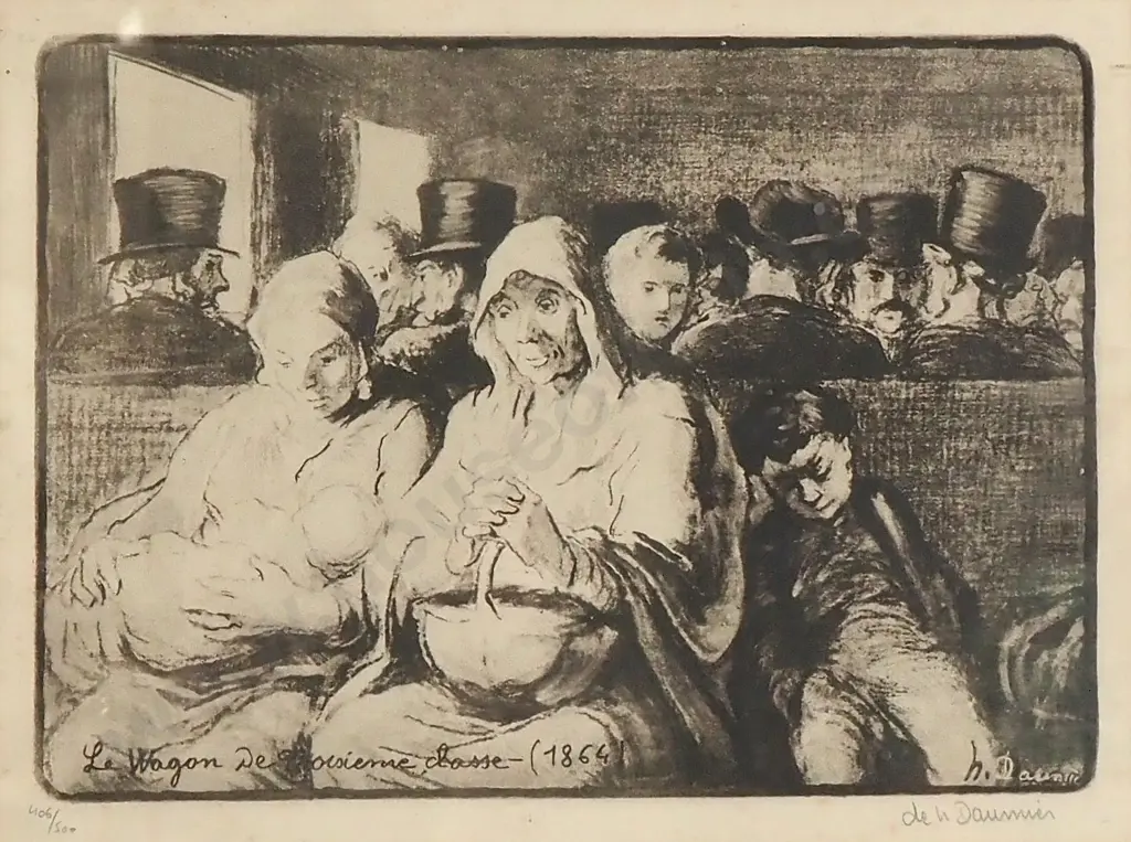 Honore' Daumier - The Third Class Carriage, Lithograph Image 1++