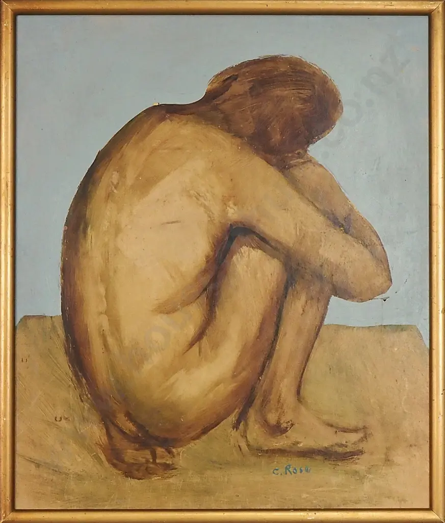 Charles Rose - Crouching Nude, Mixed Media on Card Image 1++