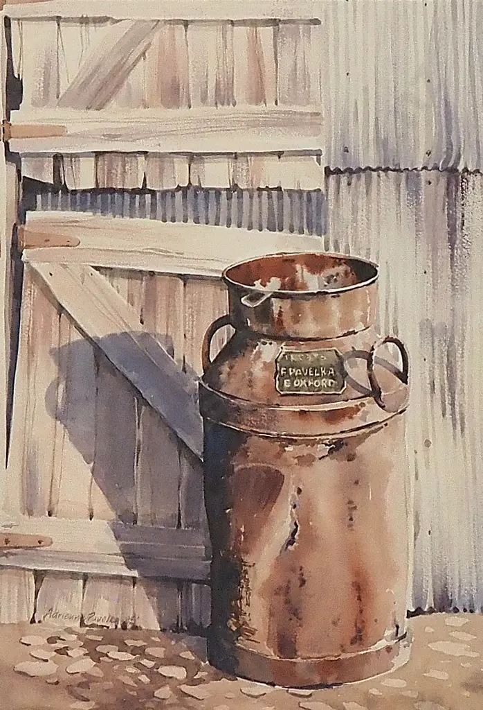 Adrienne Pavelka - Uncle Ted's Milkcan, Watercolour (1985) Image 1++