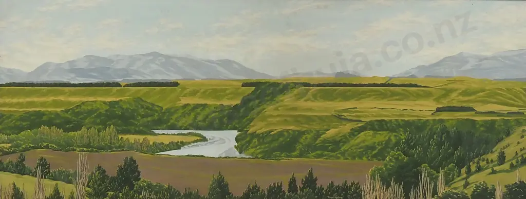 T Muschamp - Rakaia River Area, Oil on Board Image 1++