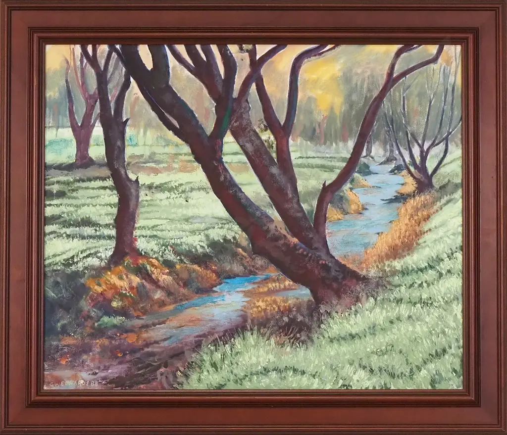 GW Edwards - Landscape Scene W Tree, Oil on Board Image 1++